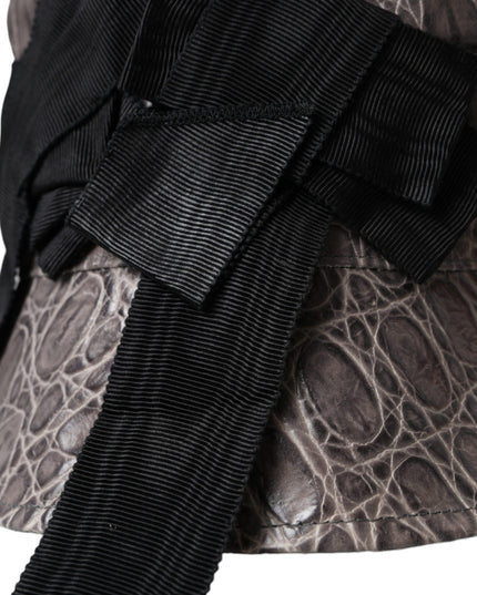 Dolce & Gabbana Black Gray Patterned Leather Bucket Hat