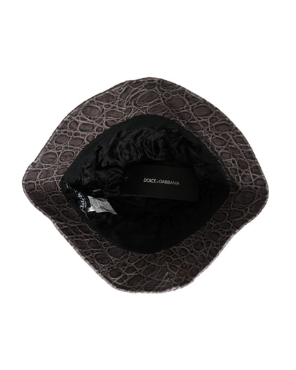 Dolce & Gabbana Black Gray Patterned Leather Bucket Hat