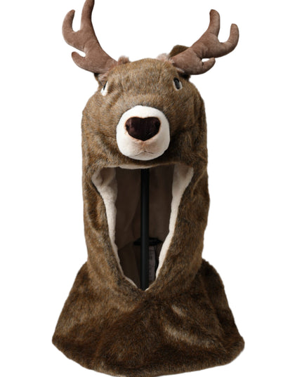 Dolce & Gabbana Brown Deer Faux Fur Whole Head Hat