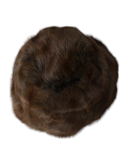 Dolce & Gabbana Brown Weasel Fur Womens Cashmere Hat Beanie