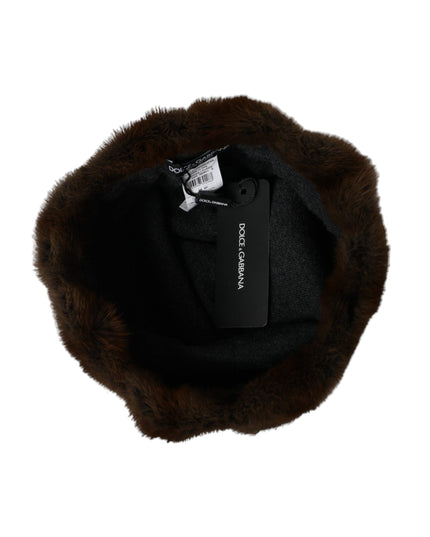 Dolce & Gabbana Brown Weasel Fur Womens Cashmere Hat Beanie