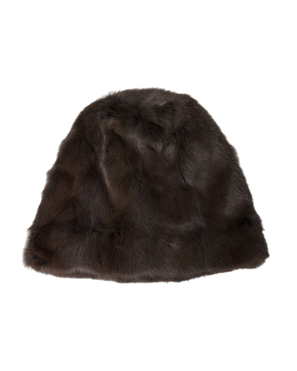 Dolce & Gabbana Brown Weasel Fur Womens Cashmere Hat Beanie