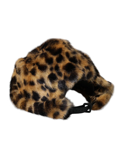 Dolce & Gabbana Brown Leopard Fur Women Bucket Hat