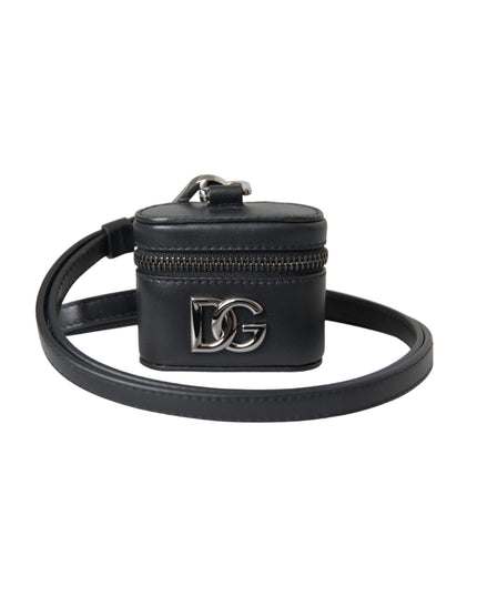 Dolce & Gabbana Black DG Logo Leather Silver Metal Airpods Case