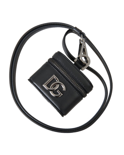 Dolce & Gabbana Black DG Logo Leather Silver Metal Airpods Case