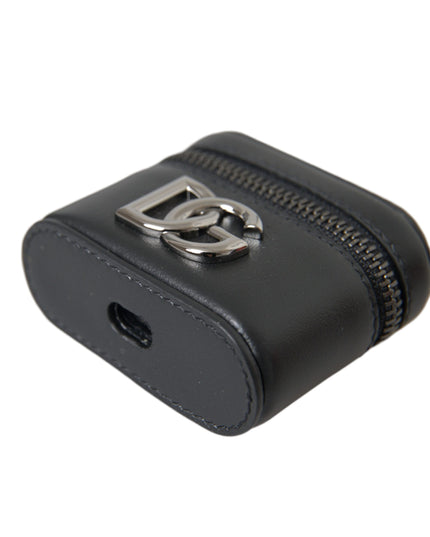 Dolce & Gabbana Black DG Logo Leather Silver Metal Airpods Case