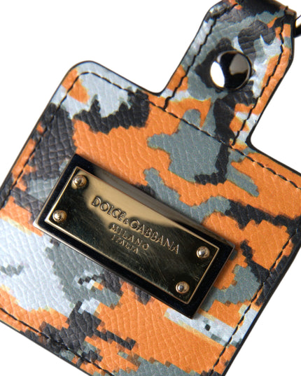 Dolce & Gabbana Multicolor Camouflage Print Leather Logo Metal Airpods Case