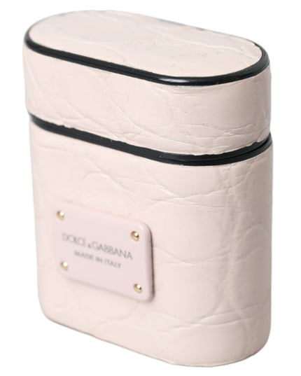 Dolce & Gabbana Light Pink Leather Metal Logo Plaque Airpods Case