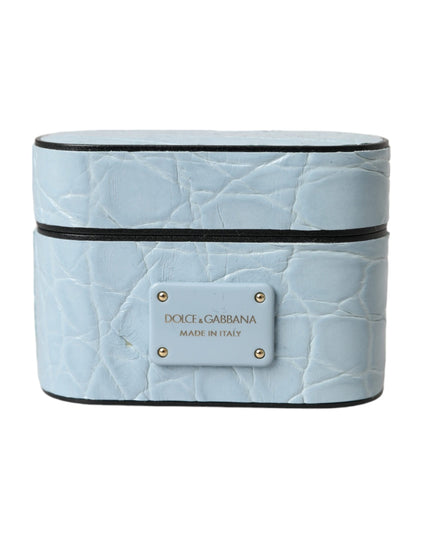 Dolce & Gabbana Light Blue Leather Metal Logo Plaque Airpods Case