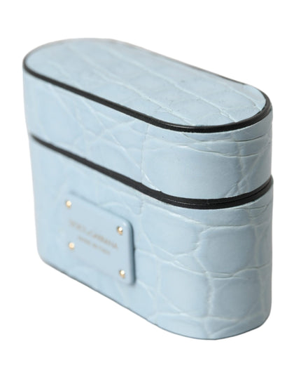 Dolce & Gabbana Light Blue Leather Metal Logo Plaque Airpods Case