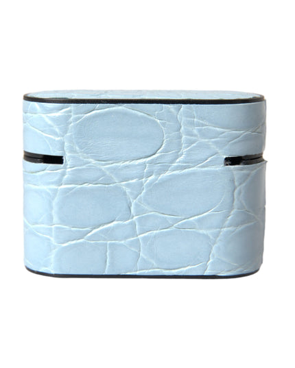 Dolce & Gabbana Light Blue Leather Metal Logo Plaque Airpods Case
