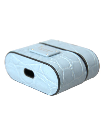 Dolce & Gabbana Light Blue Leather Metal Logo Plaque Airpods Case