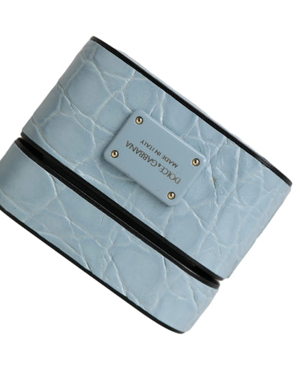 Dolce & Gabbana Light Blue Leather Metal Logo Plaque Airpods Case