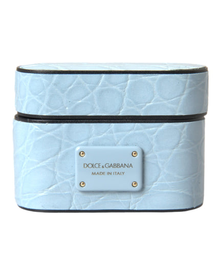 Dolce & Gabbana Light Blue Leather Metal Logo Plaque Airpods Case