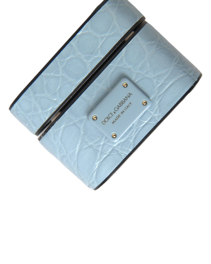 Dolce & Gabbana Light Blue Leather Metal Logo Plaque Airpods Case