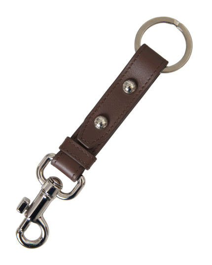 Dolce & Gabbana Brown Plain Leather Silver Brass Keyring Holder Keychain