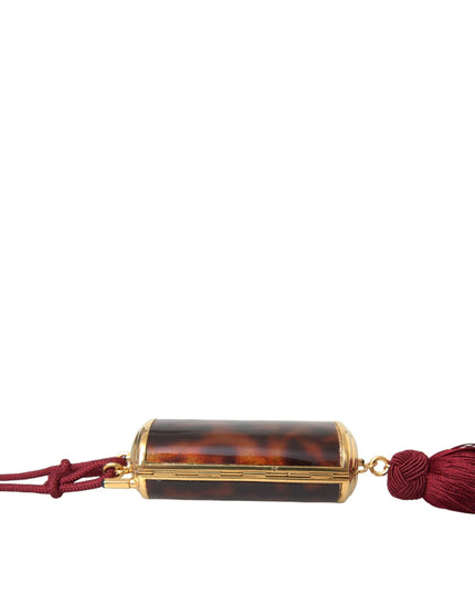 Dolce & Gabbana Brown Leopard Mini Mirror Tassel Make Up Holder Bag