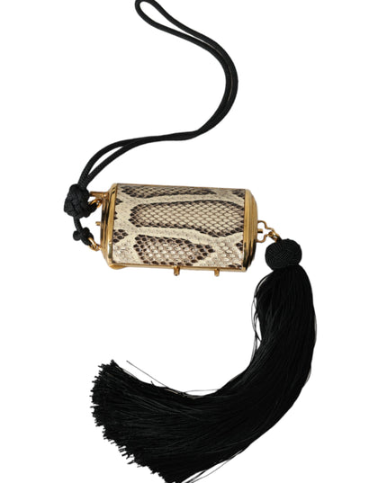 Dolce & Gabbana Beige Exotic Leather Mini Mirror Tassel Make Up Holder Bag