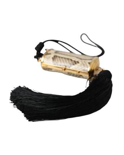 Dolce & Gabbana Beige Exotic Leather Mini Mirror Tassel Make Up Holder Bag