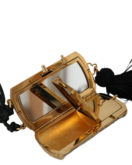 Dolce & Gabbana Beige Exotic Leather Mini Mirror Tassel Make Up Holder Bag