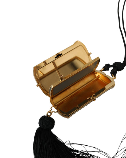 Dolce & Gabbana Beige Exotic Leather Mini Mirror Tassel Make Up Holder Bag