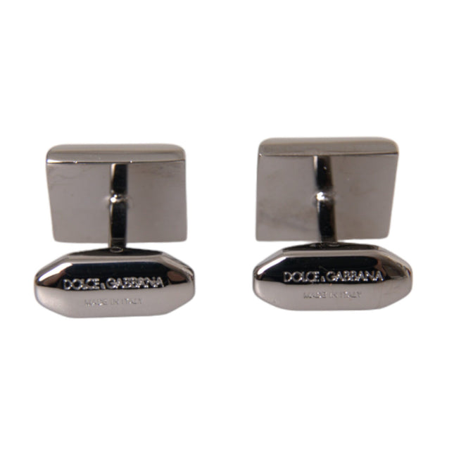 Dolce & Gabbana Silver Plated Brass Pin Crystal Cufflinks