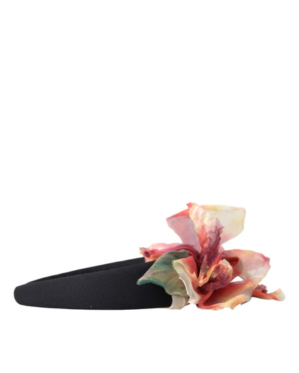 Dolce & Gabbana Rose Pink Silk Floral Black Tiara Women Hairband Diadem