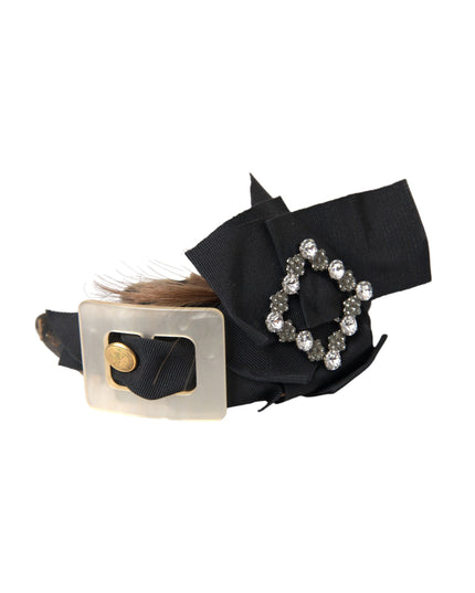 Dolce & Gabbana Black Crystal Button Brown Hair Women Headband Diadem