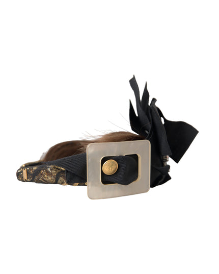 Dolce & Gabbana Black Crystal Button Brown Hair Women Headband Diadem