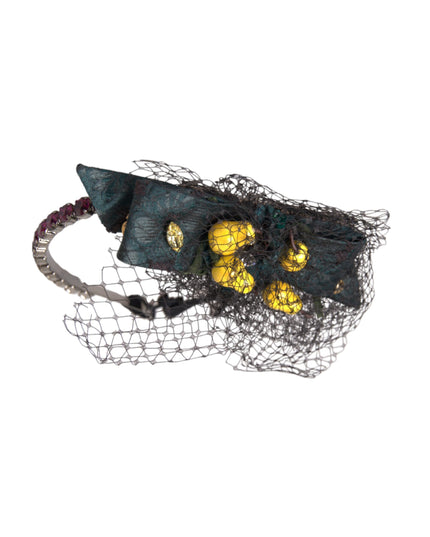 Dolce & Gabbana Black Lemons Sicily Purple Crystal Net Headband Diadem