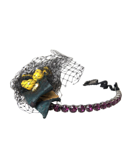 Dolce & Gabbana Black Lemons Sicily Purple Crystal Net Headband Diadem
