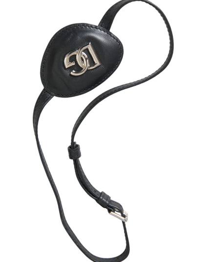 Dolce & Gabbana Black Calfskin Leather Metal DG Logo Eye Patch