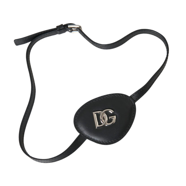 Dolce & Gabbana Black Calfskin Leather Metal DG Logo Eye Patch
