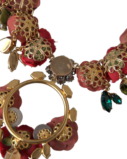 Dolce & Gabbana Gold Brass Link Chain RosePetal Crystal Pendant Necklace