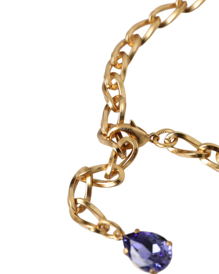 Dolce & Gabbana Gold Brass Crystal Purple Pink Pearl Pendants Necklace