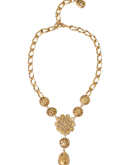 Dolce & Gabbana Gold Brass Crystal Purple Pink Pearl Pendants Necklace