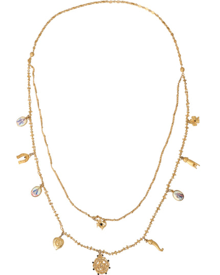 Dolce & Gabbana Gold Tone Chain Brass Charm Statement Sicily Necklace