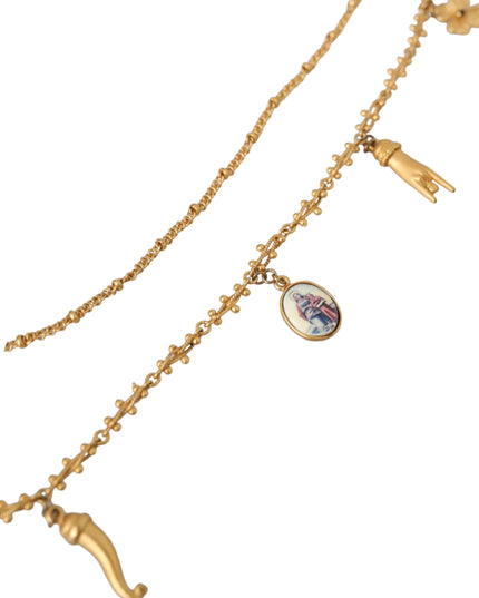 Dolce & Gabbana Gold Tone Chain Brass Charm Statement Sicily Necklace