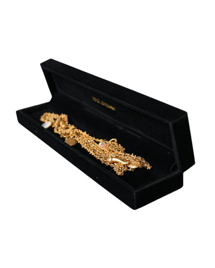 Dolce & Gabbana Gold Tone Chain Brass Charm Statement Sicily Necklace