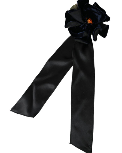 Dolce & Gabbana Black Silk Gold Brass Floral Hair Pin Brooch