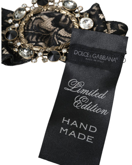 Dolce & Gabbana Black Lace Crystal Handmade Brooch Hair Pin