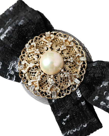 Dolce & Gabbana Black Sequin Pearl Handmade Brooch Hair Pin