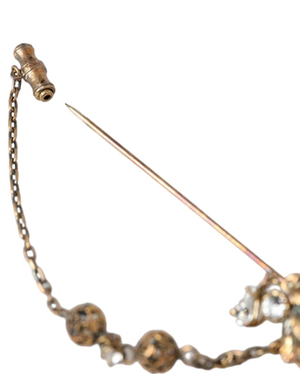 Dolce & Gabbana Gold Brass Crystal Chain 925 Sterling Silver Pin Brooch