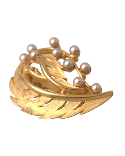 Dolce & Gabbana Gold Brass Leaf Embellished Jewelry Brooch Hair Pin