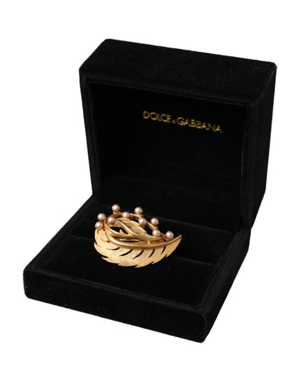 Dolce & Gabbana Gold Brass Leaf Embellished Jewelry Brooch Hair Pin