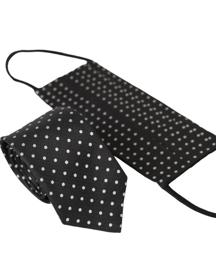 Dolce & Gabbana Black White Polka Dots 100% Silk Necktie Face Mask