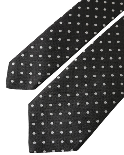 Dolce & Gabbana Black White Polka Dots 100% Silk Necktie Face Mask