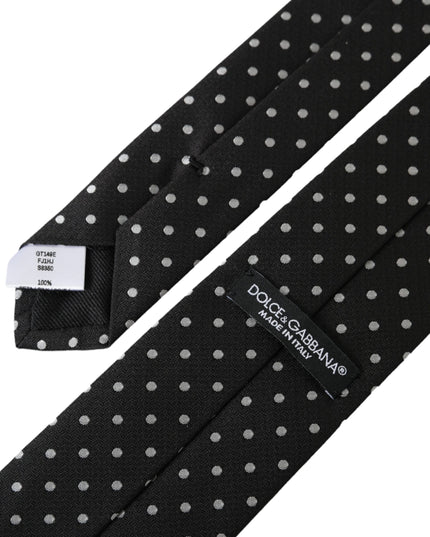 Dolce & Gabbana Black White Polka Dots 100% Silk Necktie Face Mask