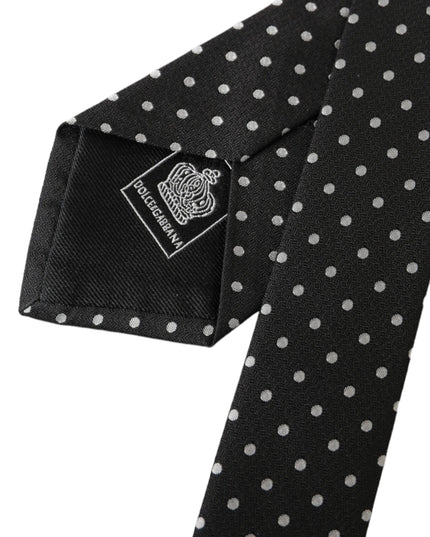Dolce & Gabbana Black White Polka Dots 100% Silk Necktie Face Mask