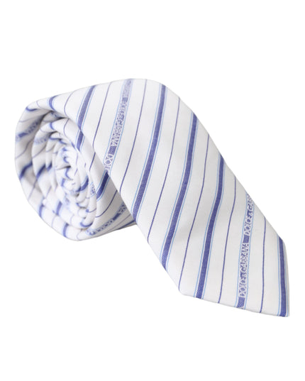 Dolce & Gabbana White Blue Stripes Silk Adjustable Tie